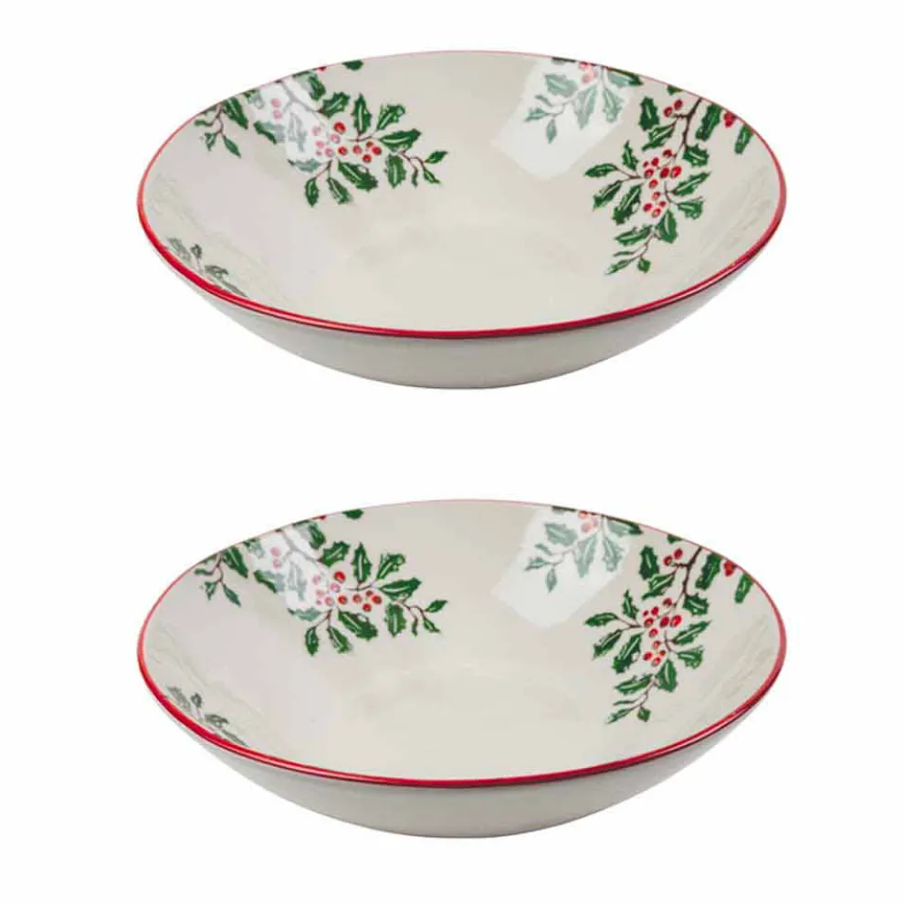 2 Salatschüsseln oder Servierteller mit Weihnachtsdekoration aus Porzellan - Pungitopo