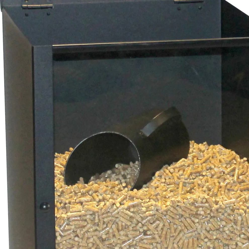 Pellethalter aus schwarz lackiertem Stahl mit Plexiglas, hergestellt in Italien – Pellicano
