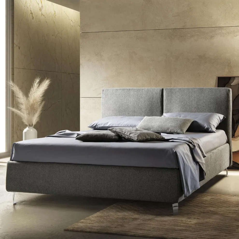 Doppelbett aus Stoff oder Samt mit Matratze Made in Italy – Ernesto
