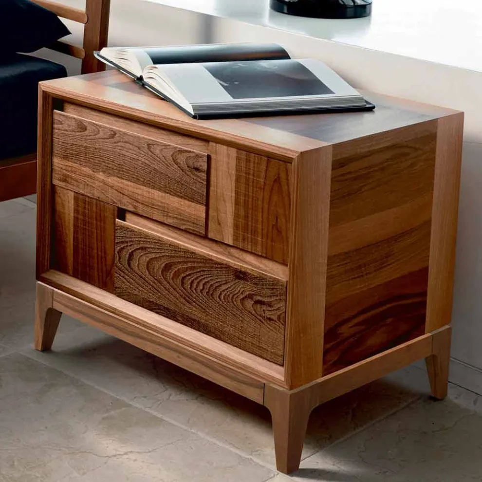 Kommode mit 2 Schubladen, massives Nussholz, modernes Design, Nino