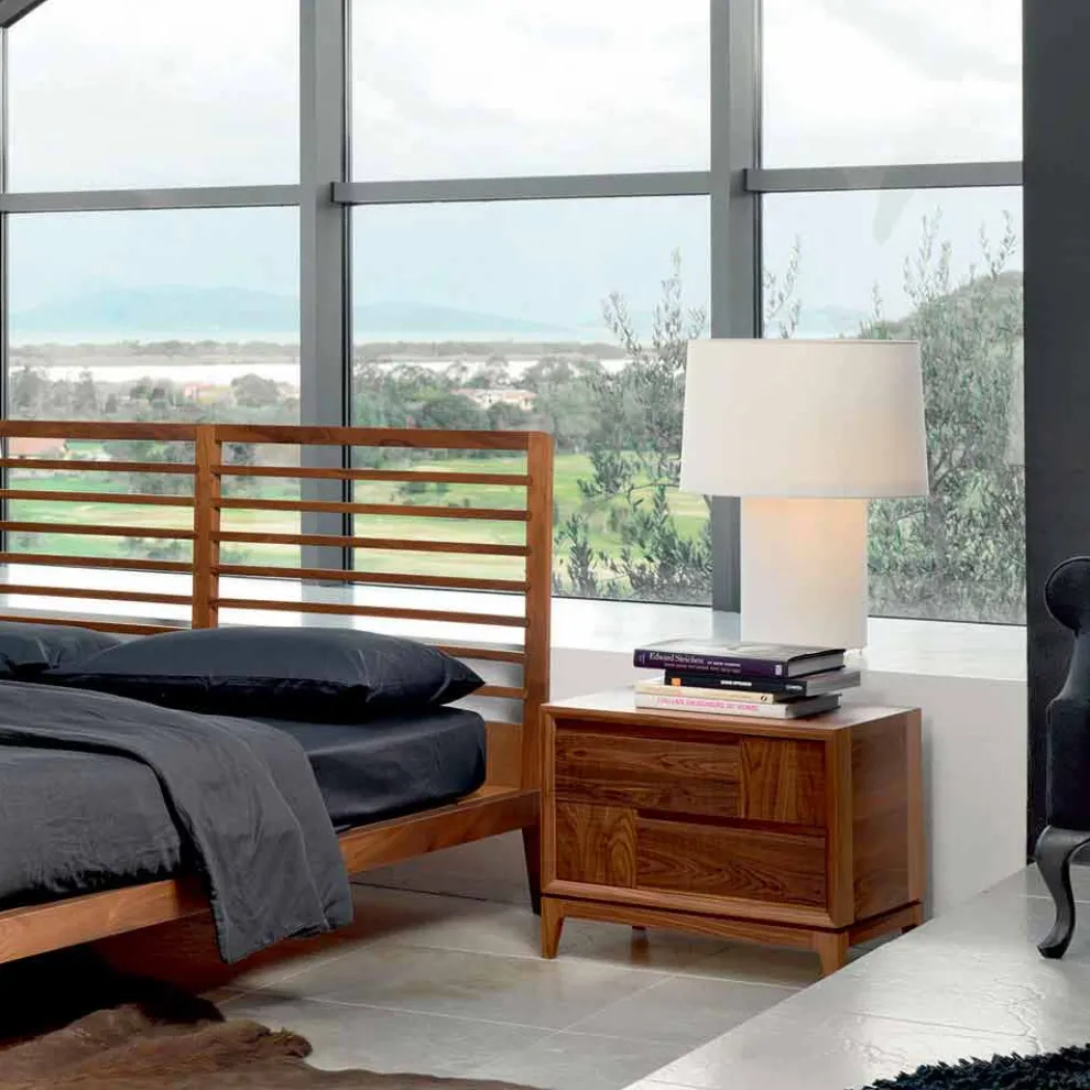 Kommode mit 2 Schubladen, massives Nussholz, modernes Design, Nino