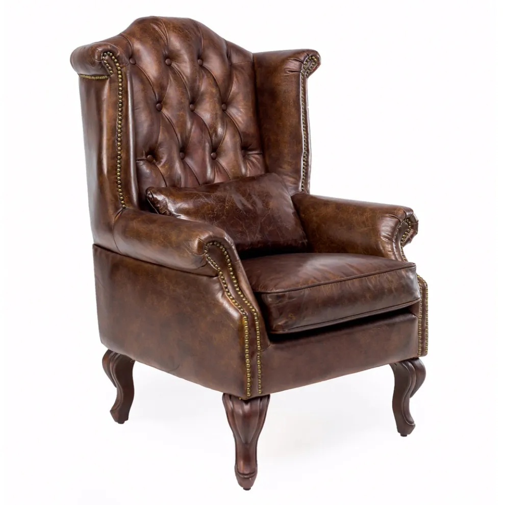 Indoor-Sessel aus Vintage-Leder mit gealterter Wirkung - Stempel