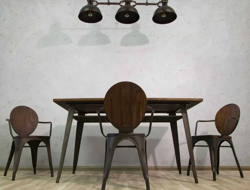 Industriedesign Stuhl Holzsitz und Eisengestell, 2 Stück - Delia