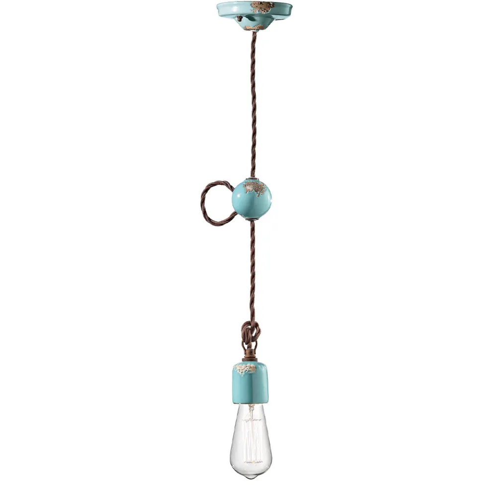 Industrielle handwerkliche Pendelleuchte aus Eisen und Keramik - Vintage