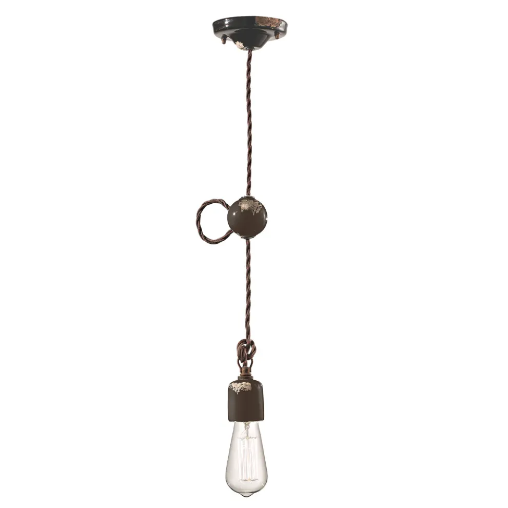 Industrielle handwerkliche Pendelleuchte aus Eisen und Keramik - Vintage