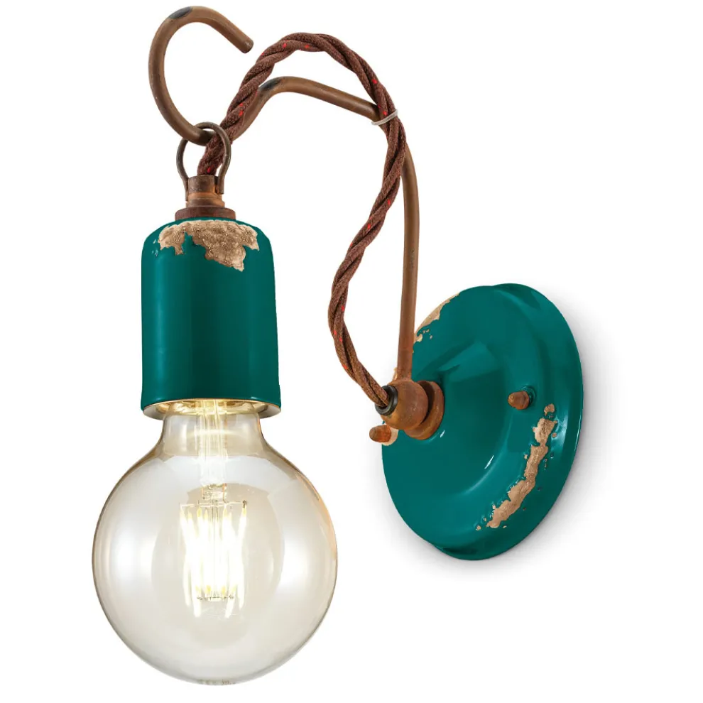 Industrielle handwerkliche Wandlampe aus Eisen und Keramik - Vintage