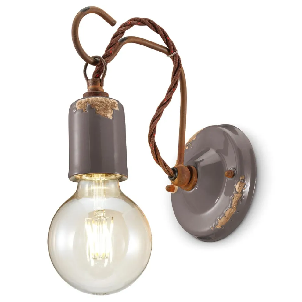 Industrielle handwerkliche Wandlampe aus Eisen und Keramik - Vintage