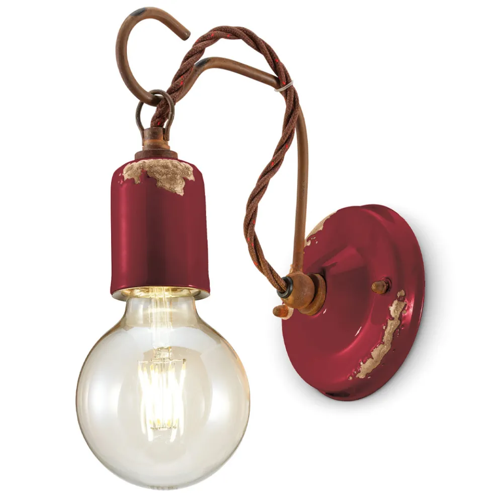 Industrielle handwerkliche Wandlampe aus Eisen und Keramik - Vintage