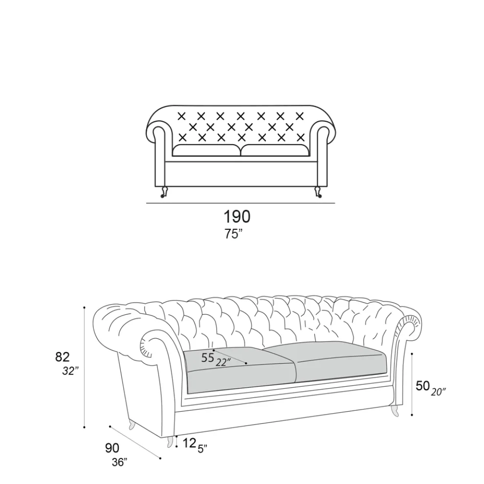 Innensofa mit Holzfüßen und Metallrädern Made in Italy - Giocoso