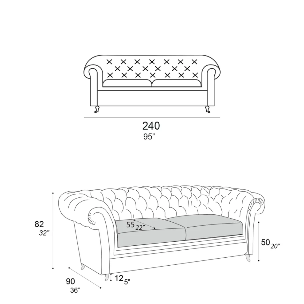 Innensofa mit Holzfüßen und Metallrädern Made in Italy - Giocoso