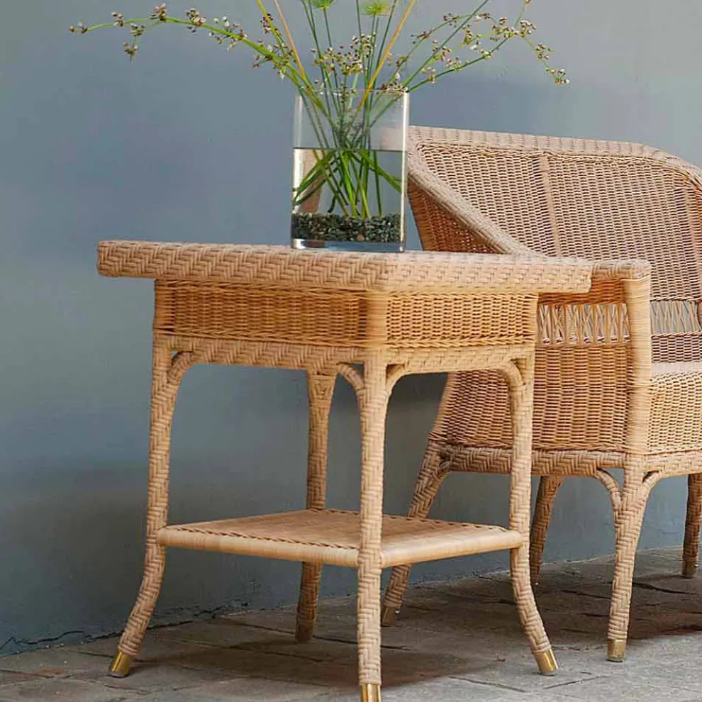 Outdoor Beistelltisch 56x56cm aus Polyethylen handgeflochten Chad