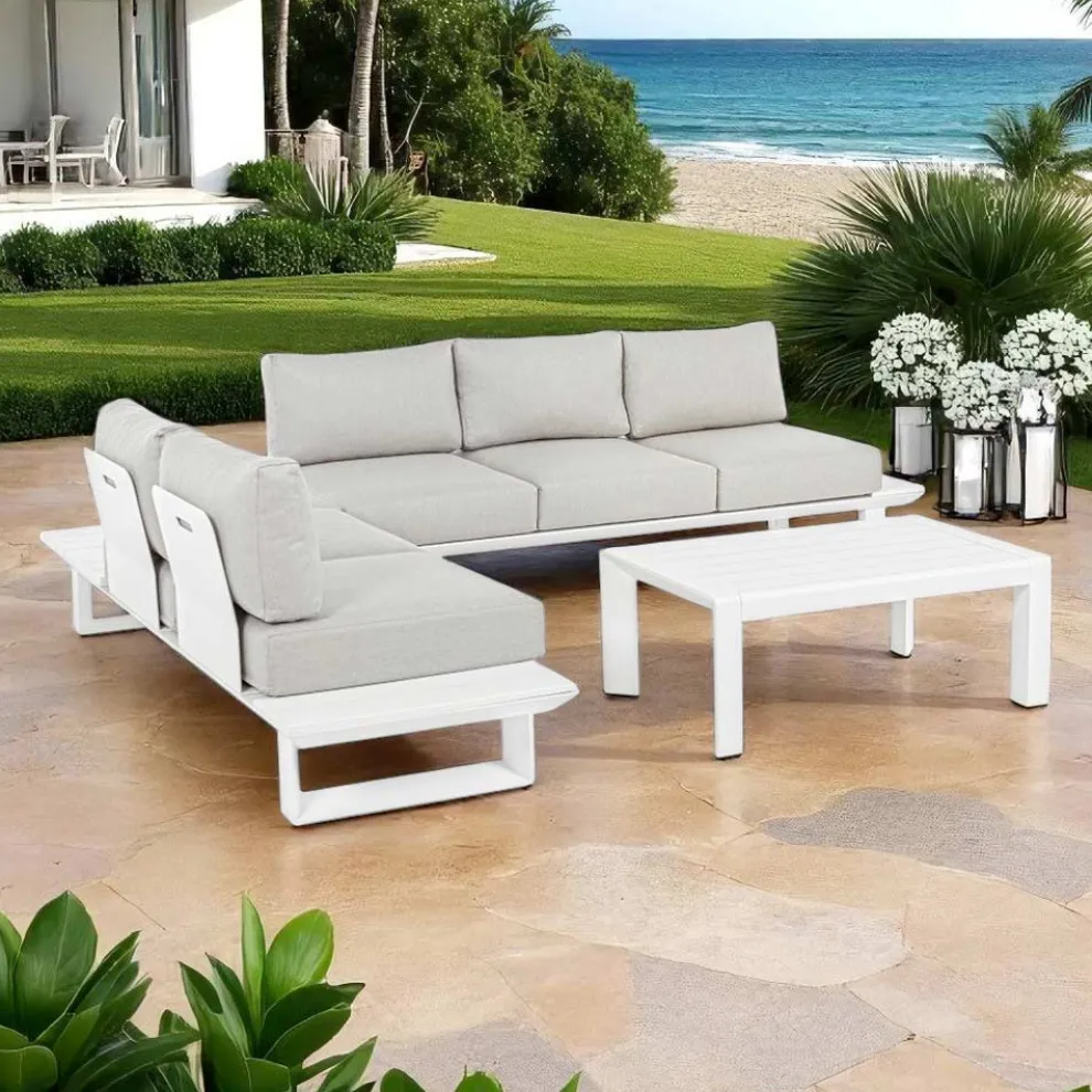 Outdoor Wohnzimmer Zusammensetzung in Aluminium und Stoff, Homemotion - Francine