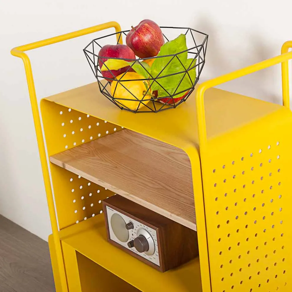 Designwagen aus Stahl mit Eschendeckel Made in Italy - Murella