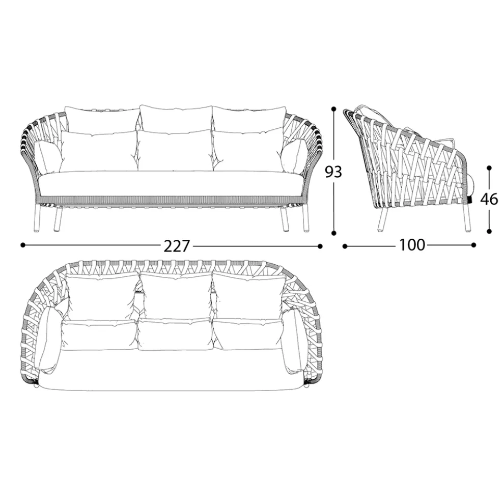 3-Sitzer Outdoor-Sofa mit Kissen Made in Italy - Emmacross von Varaschin