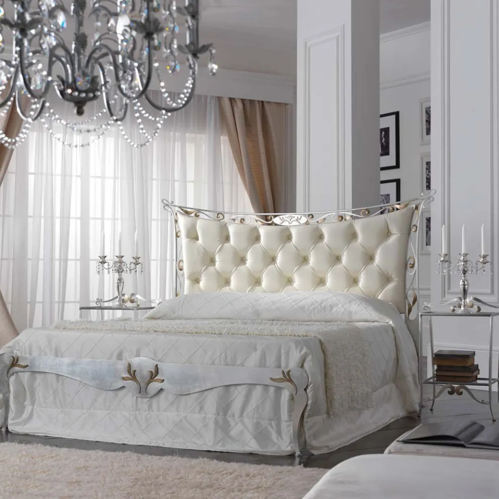 Doppelbett aus echtem Leder, komplett mit Matratze und 2 Nachttischen – King-Size-Bett