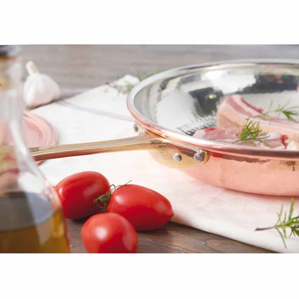 Runde Bratpfanne aus handverzinntem Kupfer mit Griff und Deckel 36 cm - Gianluigi