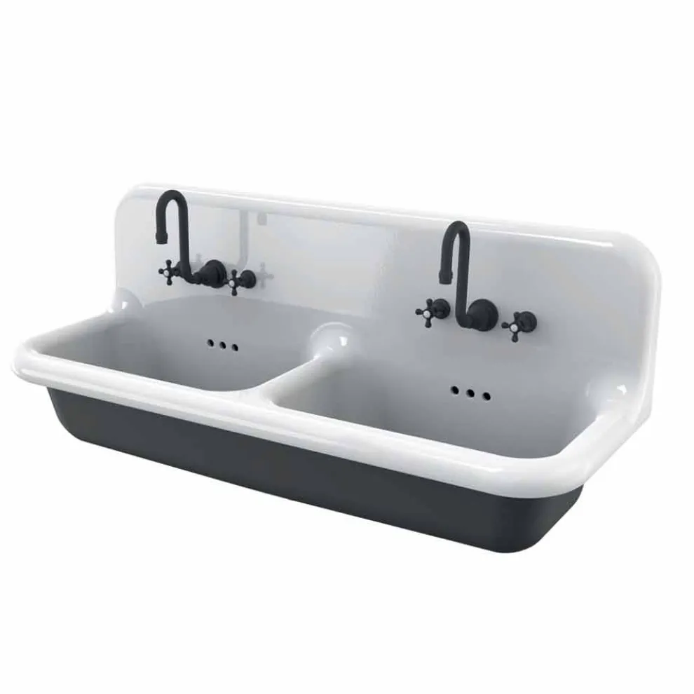 Jack Vintage Doppelwaschbecken aus Keramik an der Wand