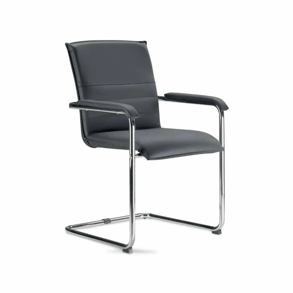 Besprechungsstuhl aus schwarzem Kunstleder und Metall, 2 Stücke - Oberon