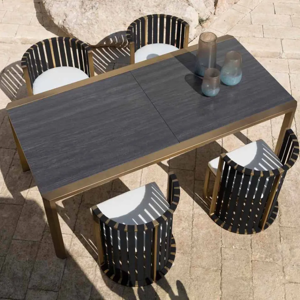 Ausziehbarer Tisch 340 cm Speisen im Freien aus Aluminium und Glas oder Laminam - Julie