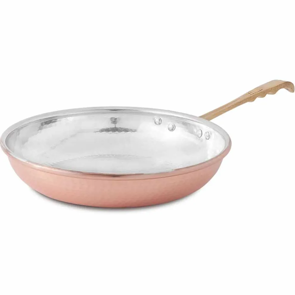 Runde Pfanne aus verzinntem Kupfer von Hand mit Griff und Deckel 32 cm - Gianluigi