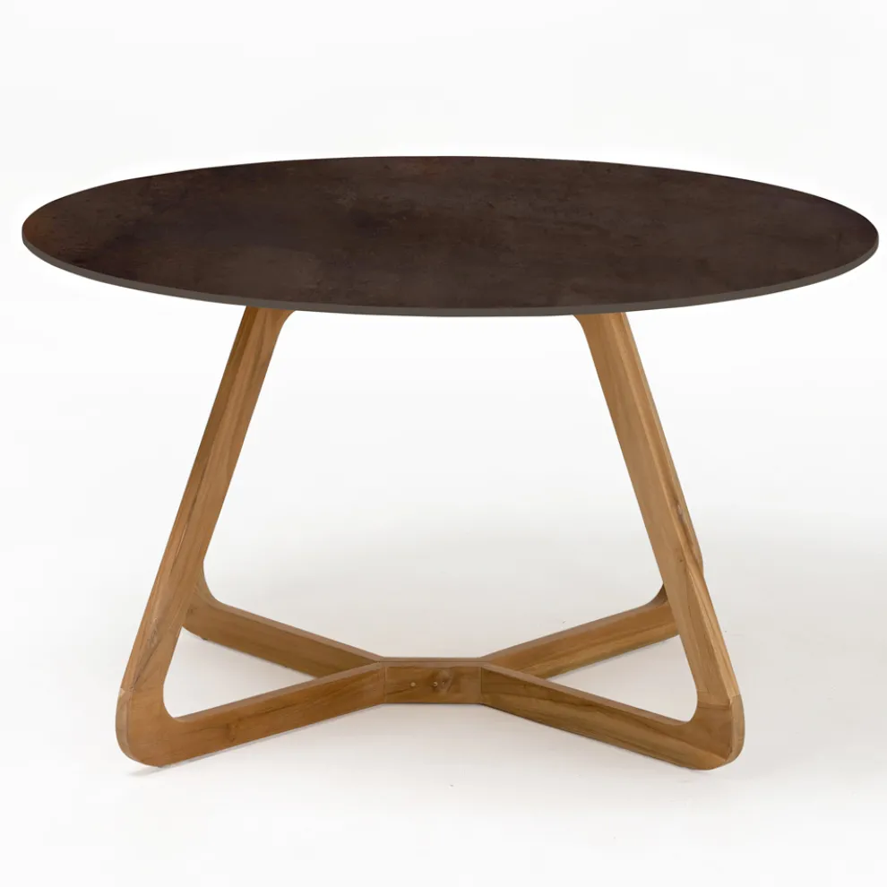 Runder Außentisch aus Metall Corten Keramik Made in Italy - Pegaso