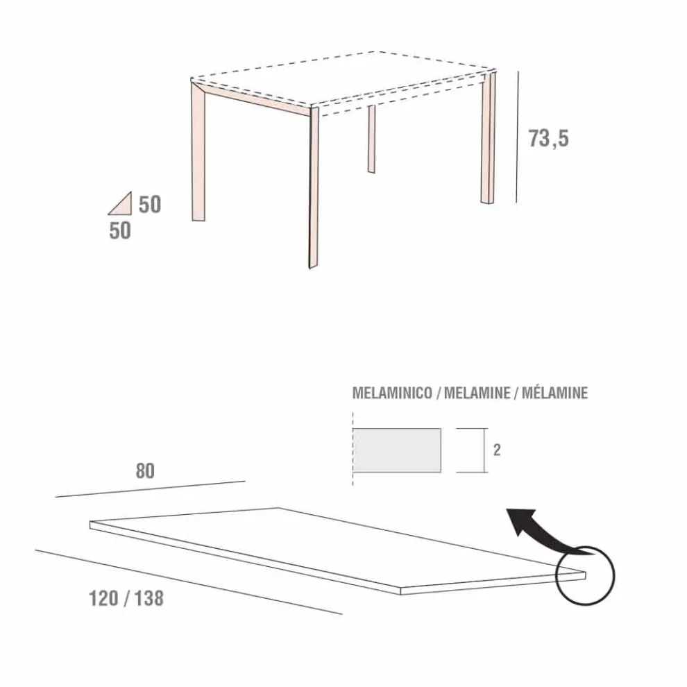 Küchentisch mit Melaminplatte und Metallgestell Made in Italy - Spilla