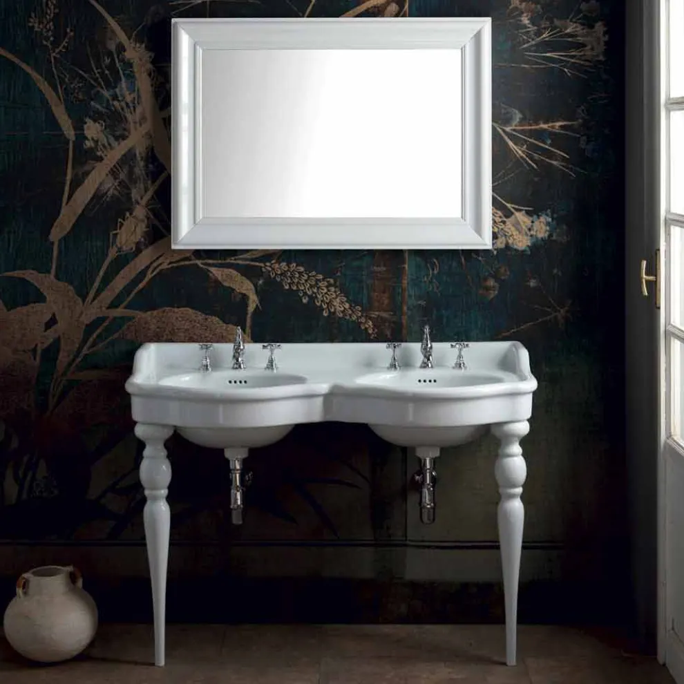Klassische Badezimmerkonsole mit Doppelwaschbecken made in Italy, Magda