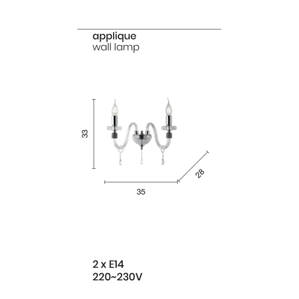 Klassische Design-Wandlampe mit 2 Lichtern aus handbearbeitetem Chromglas - Similo