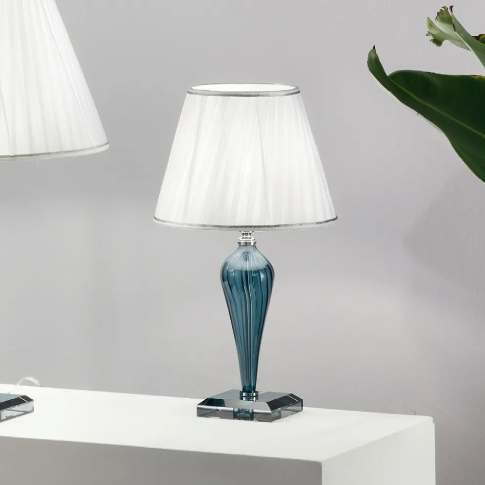 Klassische handgefertigte Glastischlampe Rigaton und Metall - Fievole
