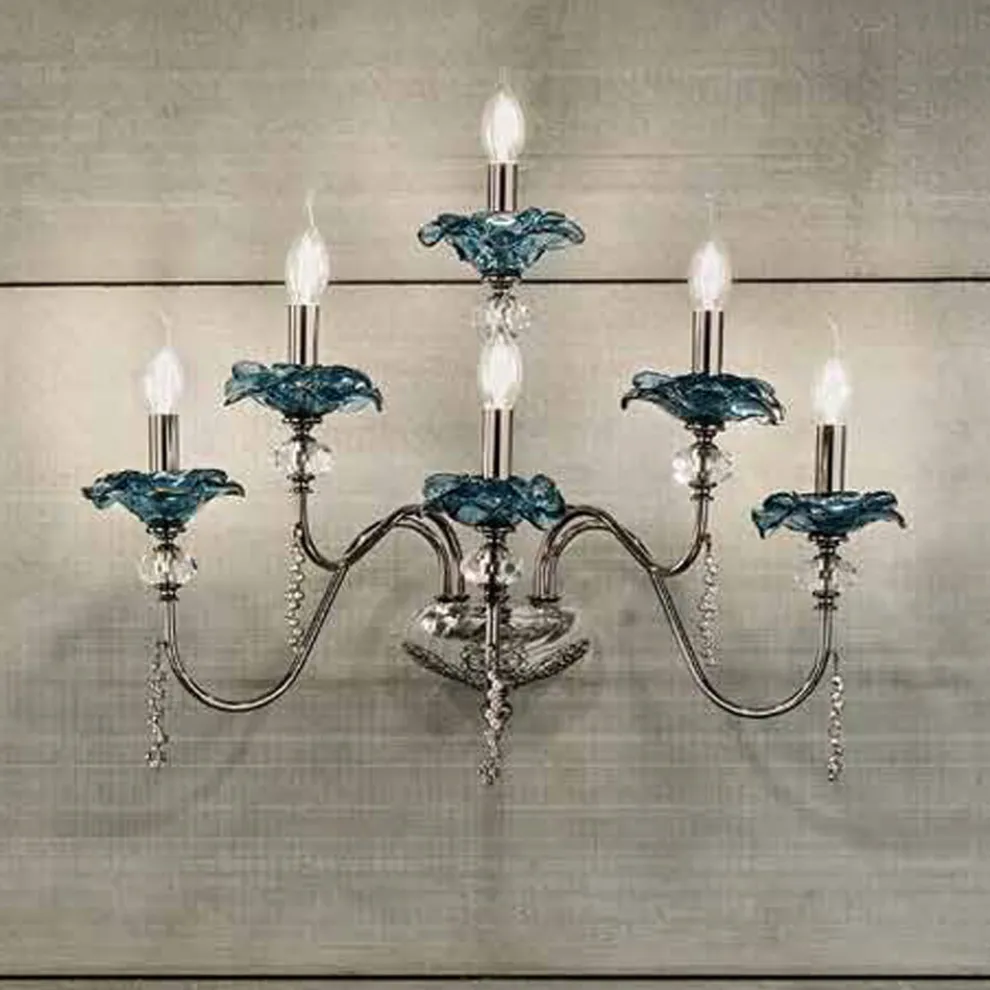 Klassische 6-Licht-Wandlampe aus Glas, Kristall und Luxusmetall - Flandern