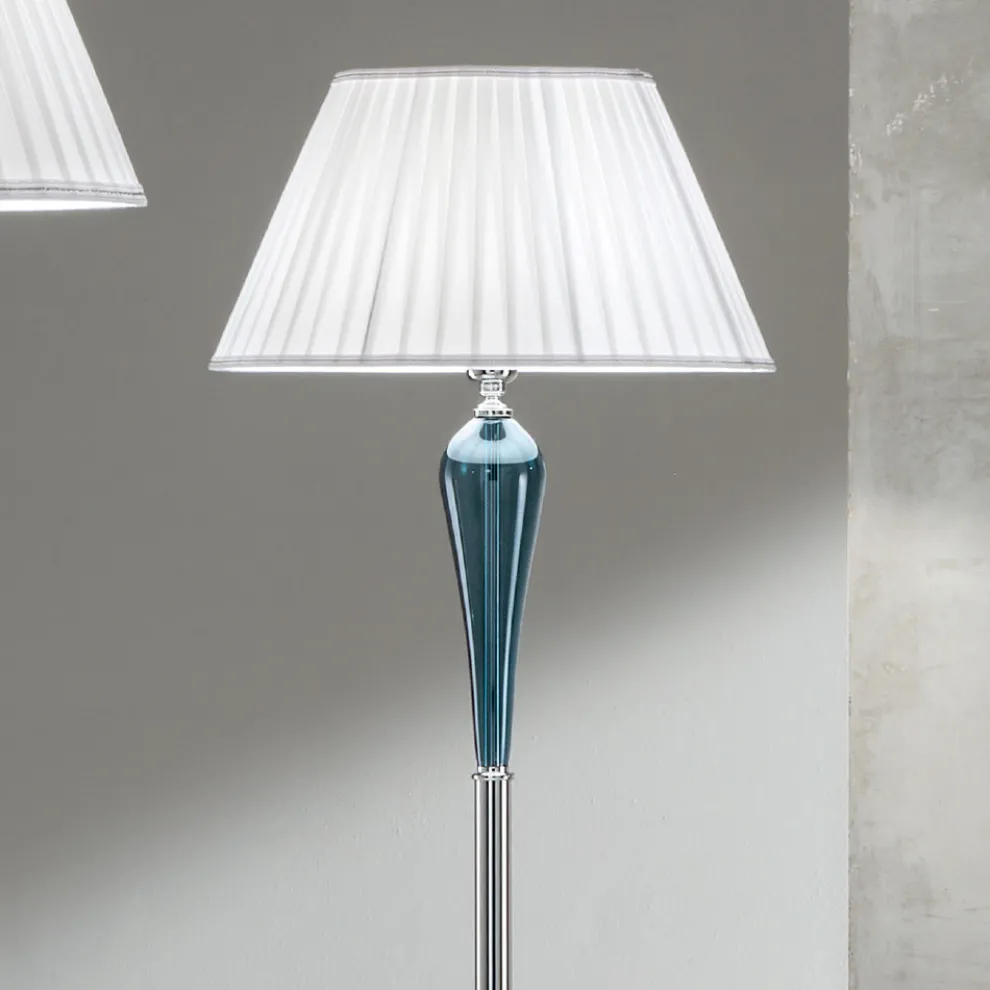 Klassische Stehlampe aus Metall und Glas mit Lampenschirm aus Stoff - Oliver