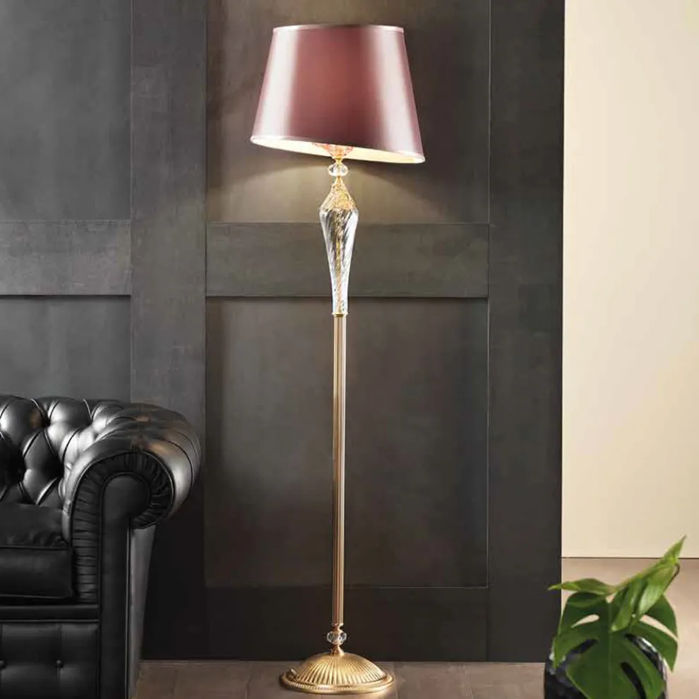 Klassische Stehlampe aus handgefertigtem Glas und luxuriösem Lampenschirm - Flandern