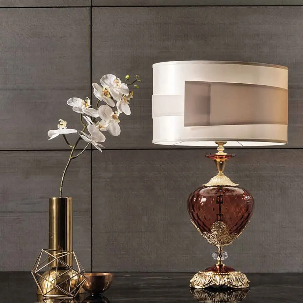 Klassische Tischlampe aus italienischem handgefertigtem Glas und Kristallen - Magrena