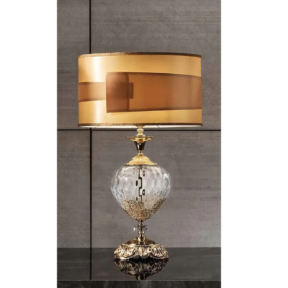 Klassische Tischlampe aus italienischem handgefertigtem Glas und Kristallen - Magrena