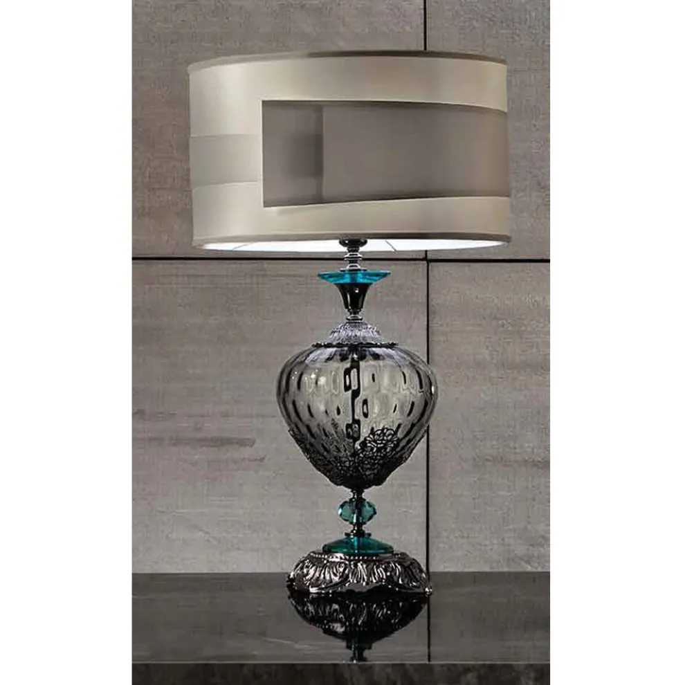 Klassische Tischlampe aus italienischem handgefertigtem Glas und Kristallen - Magrena