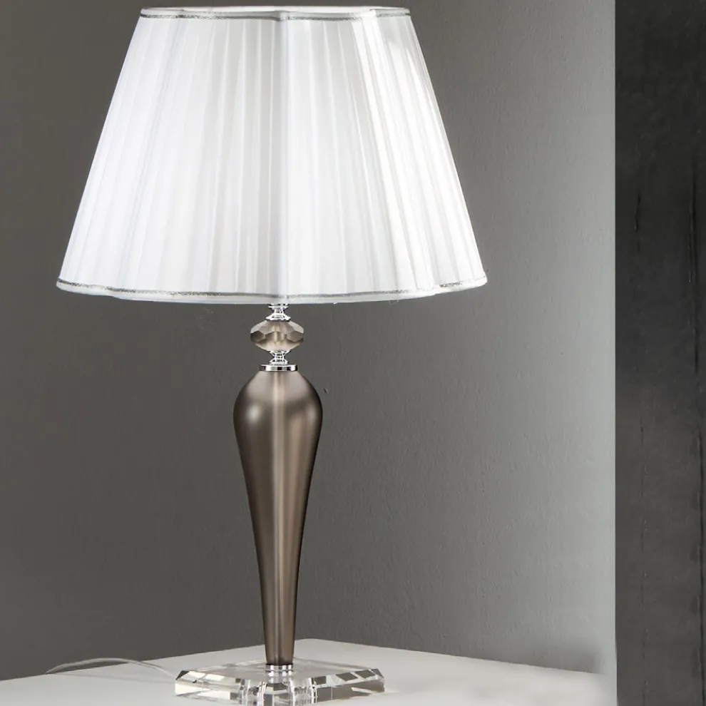 Klassische Tischlampe, handgefertigt aus Glas und Kristall - Mariangela