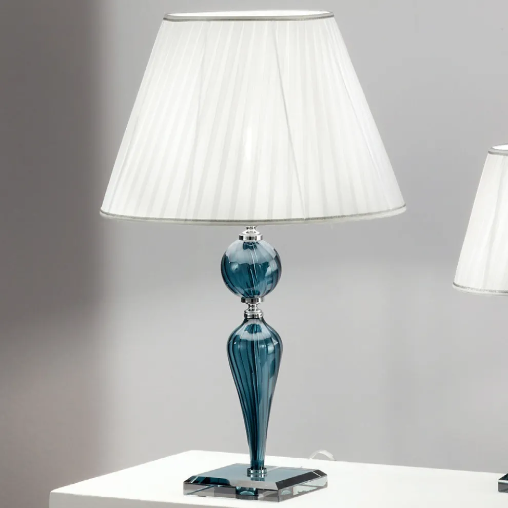 Klassische Tischlampe aus handgefertigtem Rigaton-Glas und Metall - Fievole
