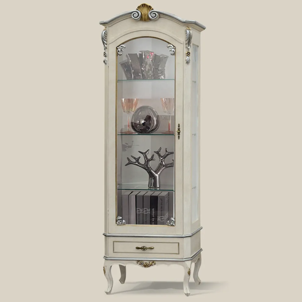 Klassische Vitrine mit Tür und weißer Holzschublade Made in Italy - Cheverny