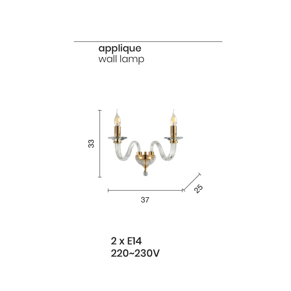 Klassische Wandlampe 2 Lichter Italienisches handgefertigtes Glas und Metall - Rapallo