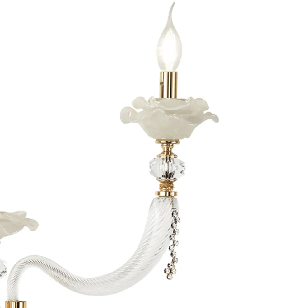 Klassische Wandlampe 3 Lichter mundgeblasenes Glas und florale Details - Bluminda