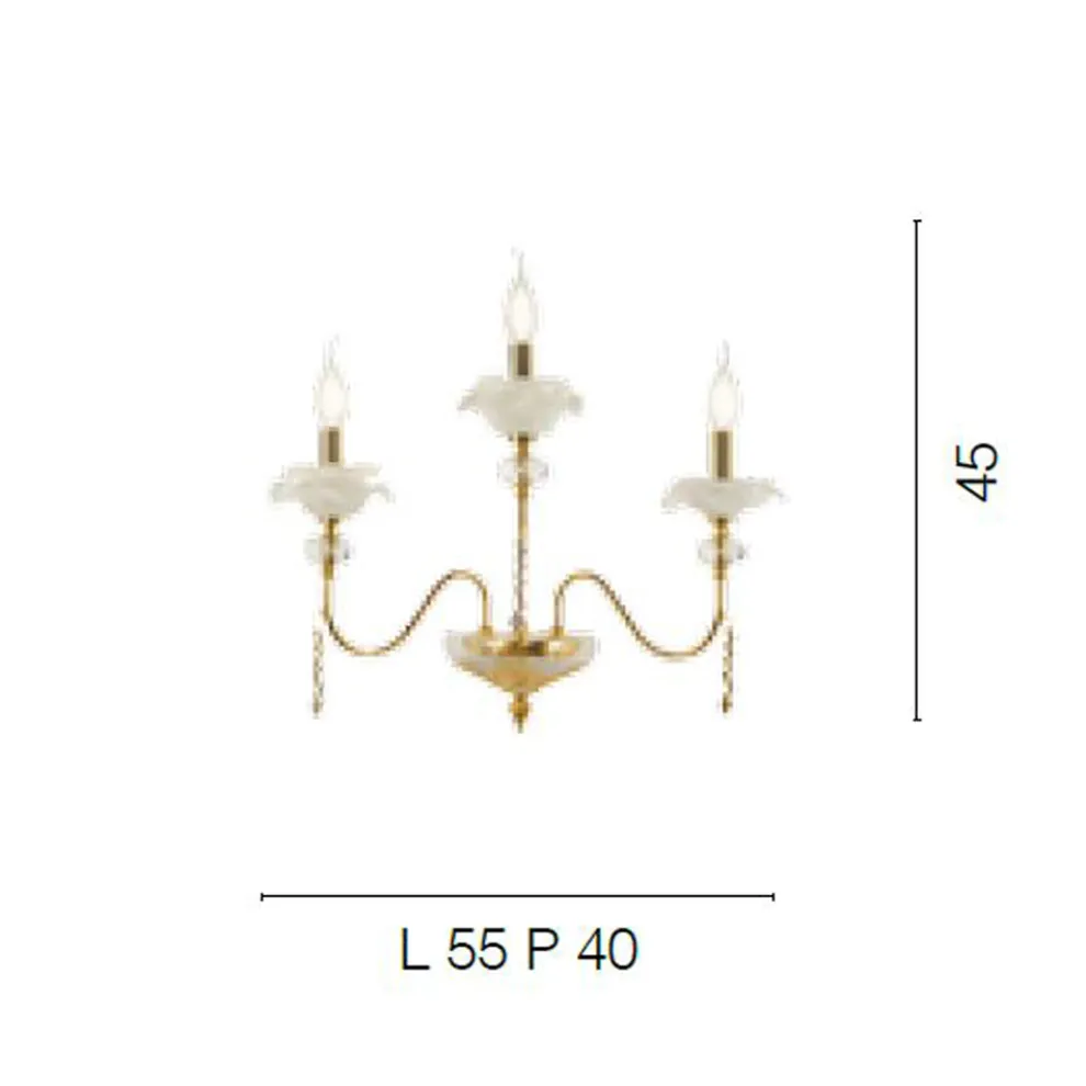 Klassische Wandlampe mit 3 Lichtern aus Glas, Kristall und Luxusmetall - Flandern