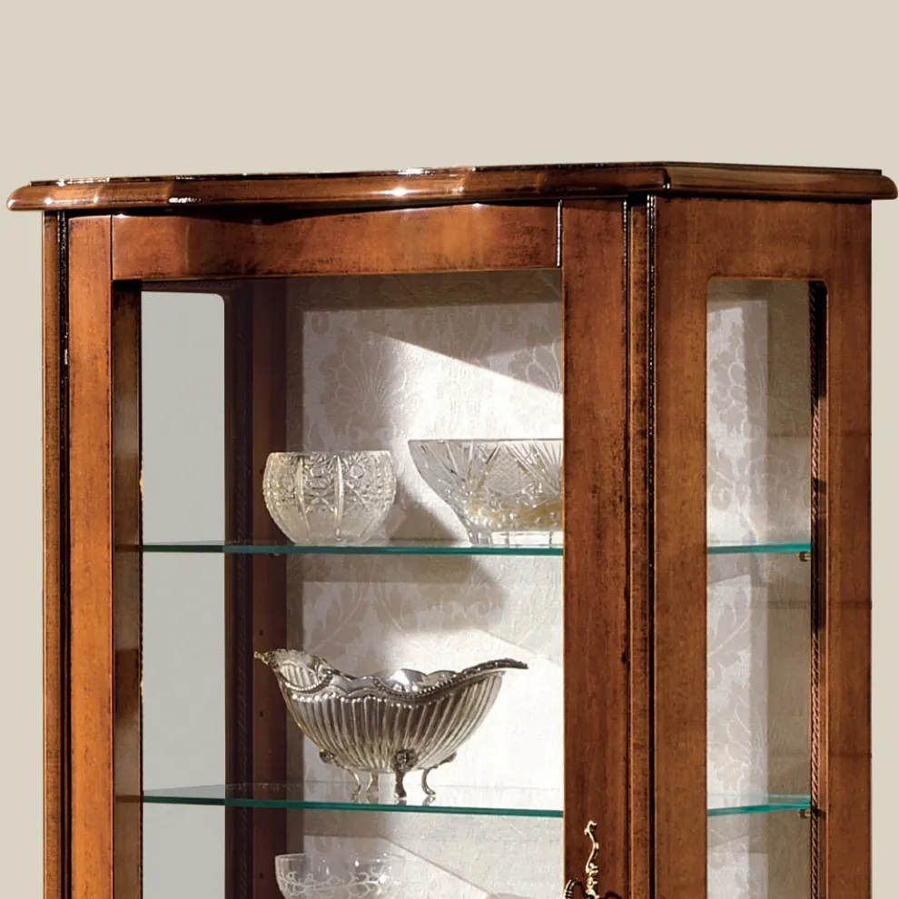 Klassische Wohnzimmervitrine aus Walnussholz mit Tür Made in Italy - Versailles