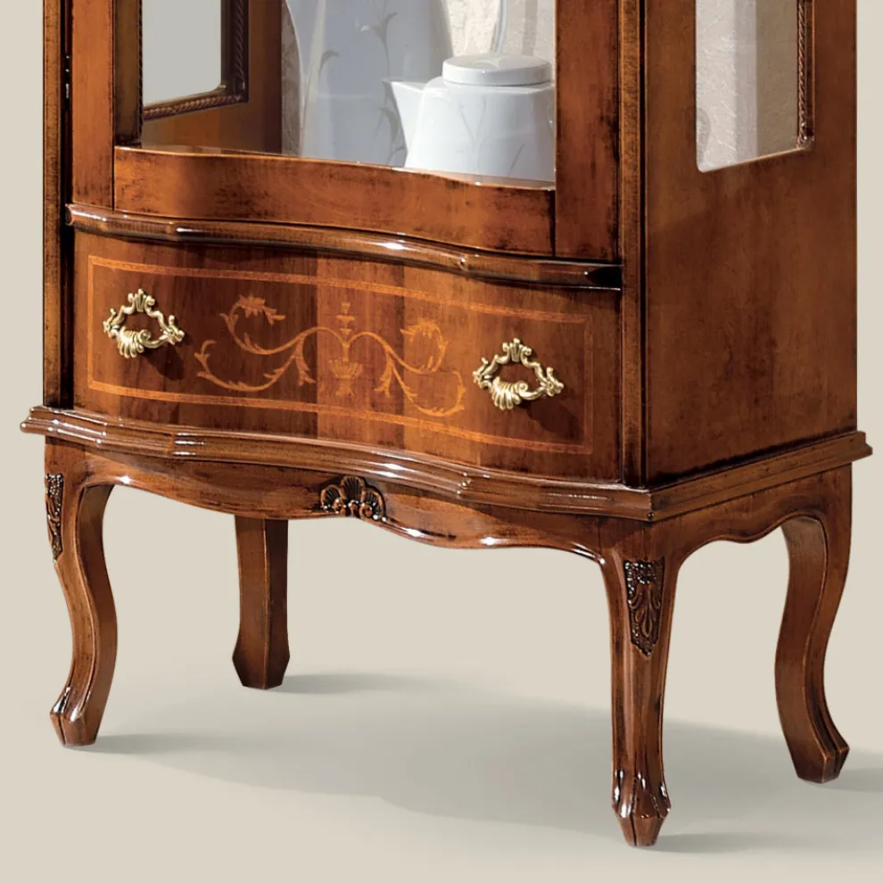 Klassische Wohnzimmervitrine aus Walnussholz mit Tür Made in Italy - Versailles