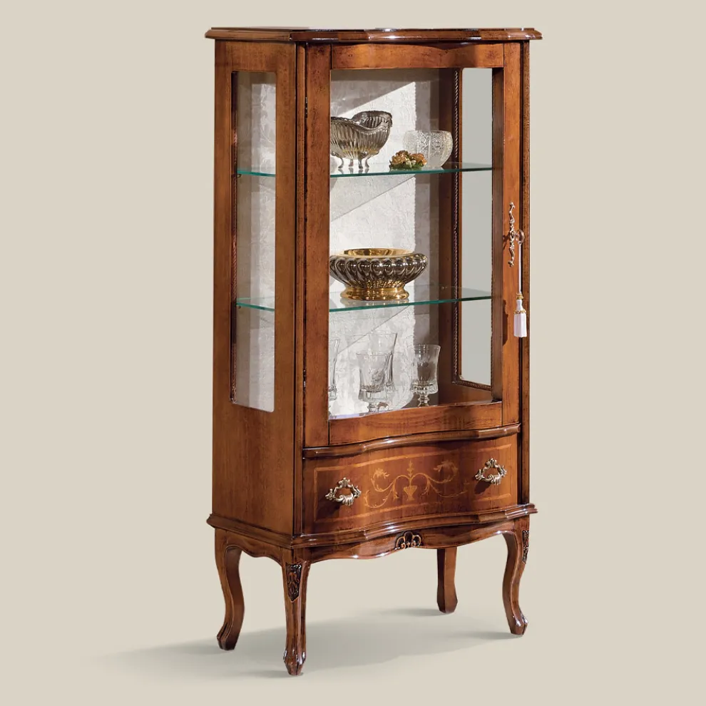 Klassische Wohnzimmervitrine aus Walnussholz mit Tür Made in Italy - Versailles