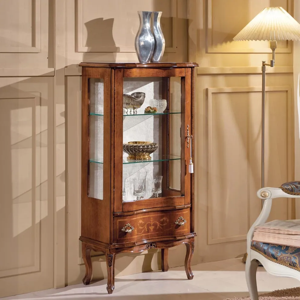 Klassische Wohnzimmervitrine aus Walnussholz mit Tür Made in Italy - Versailles
