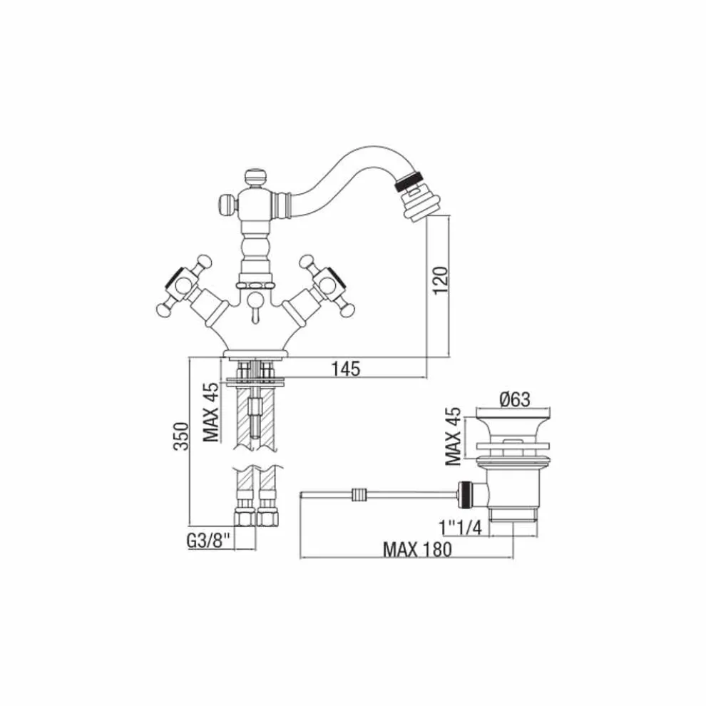 Klassischer Einlochmischer für Bidet aus Messing Made in Italy - Lisca