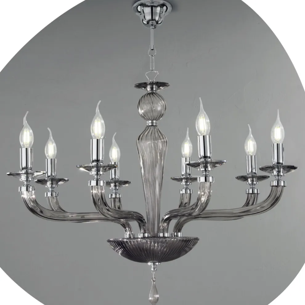 Klassischer 8-flammiger handgefertigter Rigaton-Kronleuchter aus Glas und Metall - Fievole