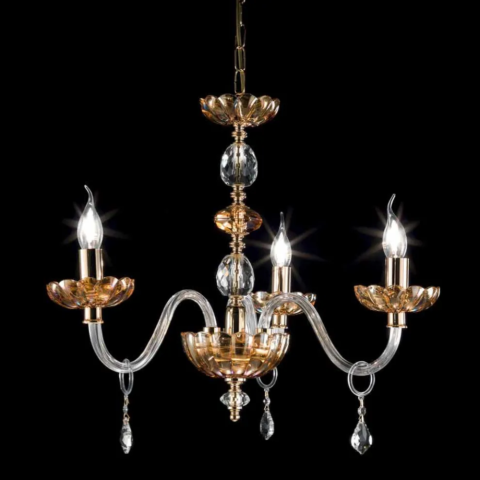 Klassischer Kronleuchter aus Kristall und Glas mit 3 Leuchten Belle, made in Italy