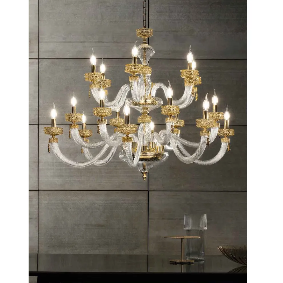 Klassischer Kronleuchter 18 Lichter aus handgefertigtem italienischem Luxusglas - Saline