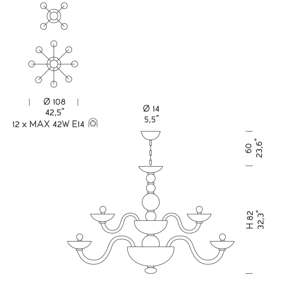 Klassischer Kronleuchter 12 Lichter aus venezianischem Glas Made in Italy - Foscarino